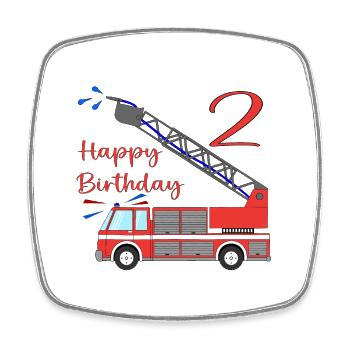 Fire engine Happy Birthday 2 - Square fridge magnet - white - Front