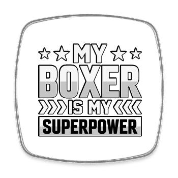 Mon boxeur est mon superpouvoir - Magnet carré - blanc - Devant
