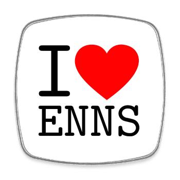 I Love Enns Minimalistisches Herz Souvenir - Viereckiger Kühlschrankmagnet - Weiß - Vorne