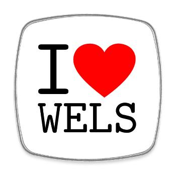 I Love Wels Minimalistisches Herz Souvenir - Viereckiger Kühlschrankmagnet - Weiß - Vorne