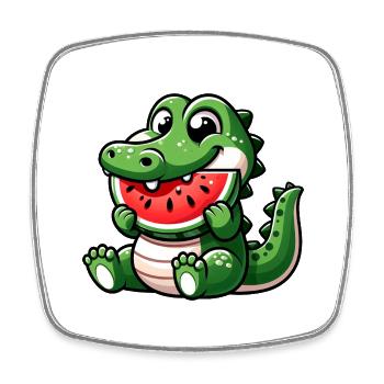 Crocodile With Watermelon Fruity Cute - Square fridge magnet - white - Front