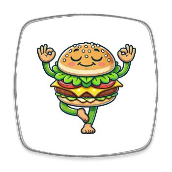 Hamburger Cheeseburger Fast Food Yoga Méditation E - Magnet carré - blanc - Devant