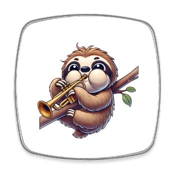 Sloth playing trumpet funny cartoon musician - Square fridge magnet - white - Front
