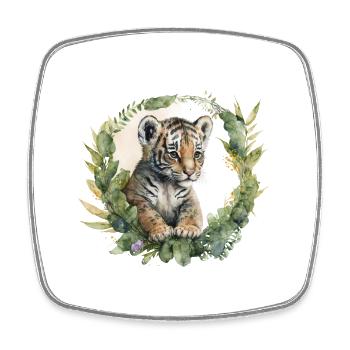 Tiger mit Dschungelblättern - Viereckiger Kühlschrankmagnet - Weiß - Vorne