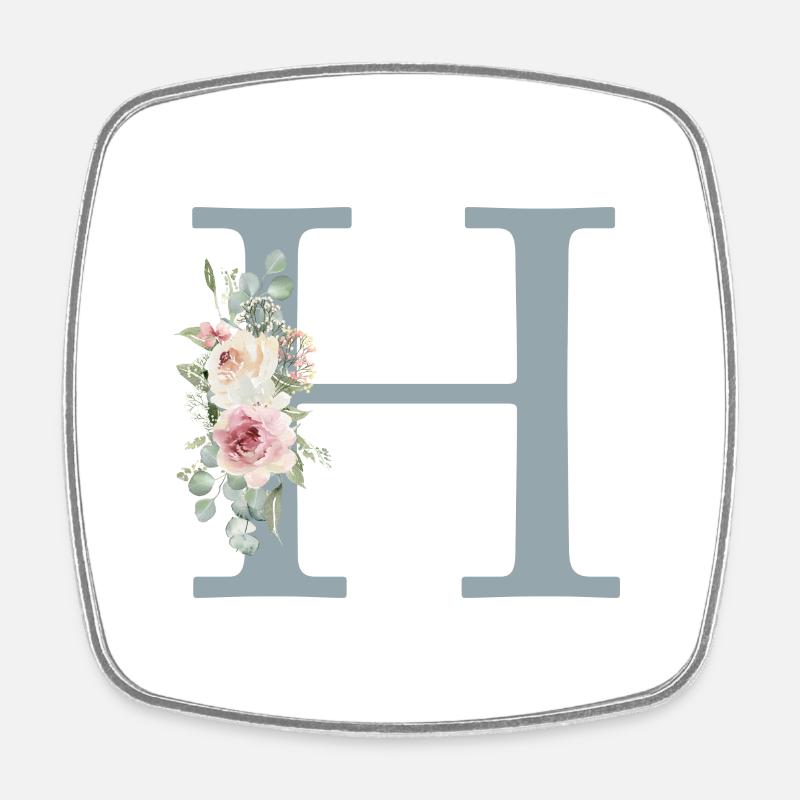 H| Monogram | Eucalyptus Pastel Flower Blue - Square fridge magnet - white