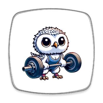 Eule mit Hanteln Workout Schneeeule Stemmen - Viereckiger Kühlschrankmagnet - Weiß - Vorne