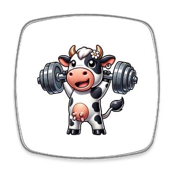 Kuh Hantel Cartoon Workout Fitness Erschöpfung - Viereckiger Kühlschrankmagnet - Weiß - Vorne