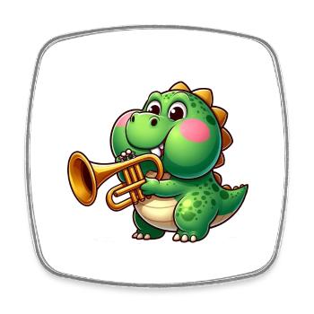 Dicker Trex mit Trompete Cartoon Dinosaurier Musik - Viereckiger Kühlschrankmagnet - Weiß - Vorne