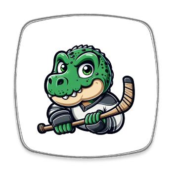 Dino T-Rex Hockey Player Dinosaur - Square fridge magnet - white - Front