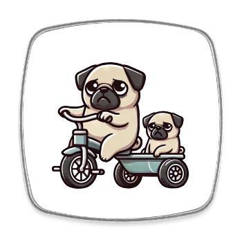 Pug on Tricycle Pendant Friendship Funny - Square fridge magnet - white - Front