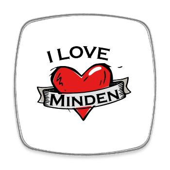 Minden - Ich liebe Stadtnamen in Tattoo Stil - Viereckiger Kühlschrankmagnet - Weiß - Vorne