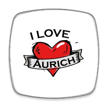 Aurich - Ich liebe Stadtnamen in Tattoo Stil - Viereckiger Kühlschrankmagnet - Weiß - Vorne