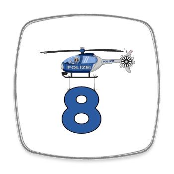 Polizei Hubschrauber 8. Geburtstag - Viereckiger Kühlschrankmagnet - Weiß - Vorne