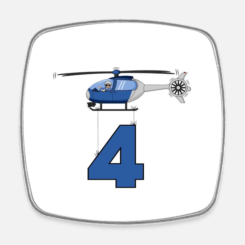 Helicopter 4th birthday - Square fridge magnet - white