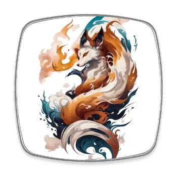 Waves of Fantasy: Elegant Japanese Kitsune Fox - Square fridge magnet - white - Front