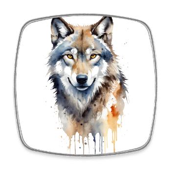 Silent Guardian: Watercolor Gray Wolf Portrait - Square fridge magnet - white - Front