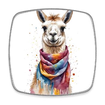 Llama in a Scarf - Andean Fashionista - Square fridge magnet - white - Front