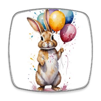 Hase mit Luftballons - Aquarell - Viereckiger Kühlschrankmagnet - Weiß - Vorne