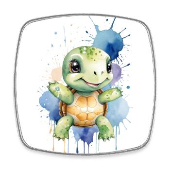 Tortue Kawaii - Aquarelle - Magnet carré - blanc - Devant