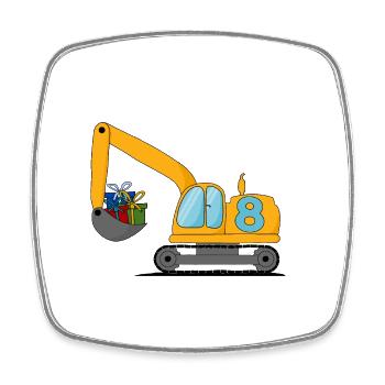Excavator Kids 8th Birthday - Square fridge magnet - white - Front