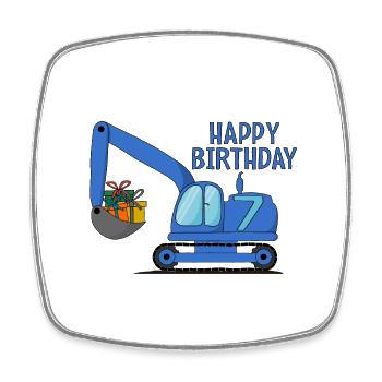 Bagger Kinder Happy Birthday 7 Blau - Viereckiger Kühlschrankmagnet - Weiß - Vorne