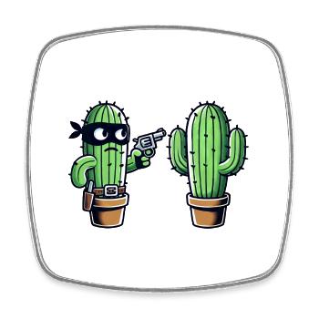 Funny Cactus Wild West Raid - Square fridge magnet - white - Front