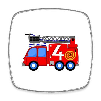 Camion de pompiers 4 enfants d’anniversaire - Magnet carré - blanc - Devant