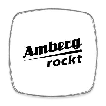 Amberg rockt - Textdesign mit Stadtnamen - Viereckiger Kühlschrankmagnet - Weiß - Vorne