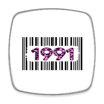 1991 birthday barcode pink leopard retro party - Square fridge magnet - white - Front