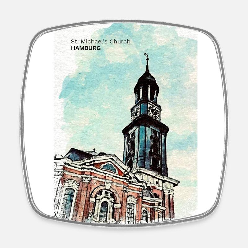 St. Michaelis, Hamburg - Square fridge magnet - white