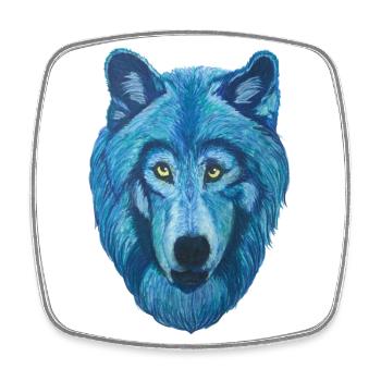 epischer Wolf Wolfskopf mit blauem Pelz - Viereckiger Kühlschrankmagnet - Weiß - Vorne