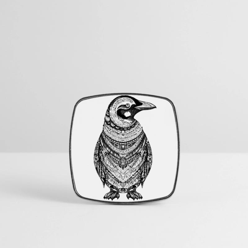 Cool penguin with boho ethno patterns in black Square fridge magnet