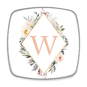 W Monogram, Floral, Boho - Square fridge magnet - white - Front