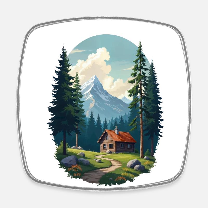 Cabane pixélisée dans les bois - Magnet carré - blanc