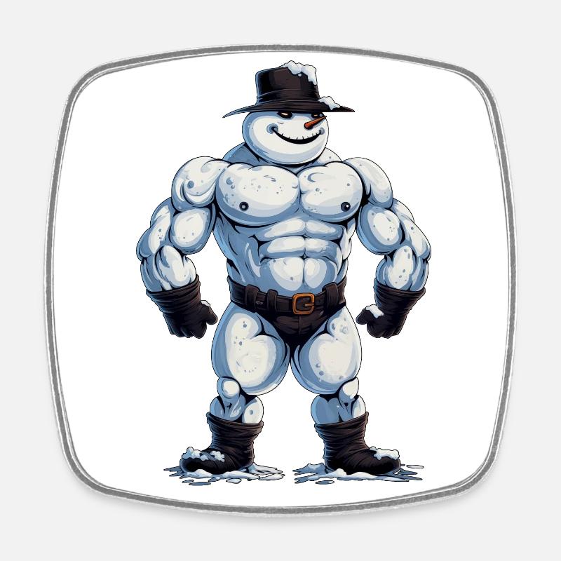 ok… Ein Bodybuilder Schneemann… - Viereckiger Kühlschrankmagnet - Weiß