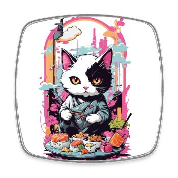 Kawaii Sushi Cat Pastel Goth Japan Style - Square fridge magnet - white - Front