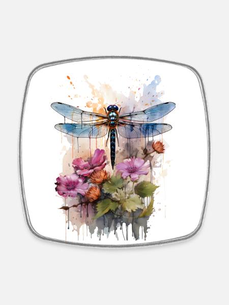 Libelle als Aquarell Kunstwerk - Viereckiger Kühlschrankmagnet - Weiß