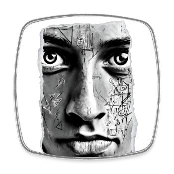 Art du visage géométrique monochrome - Magnet carré - blanc - Devant