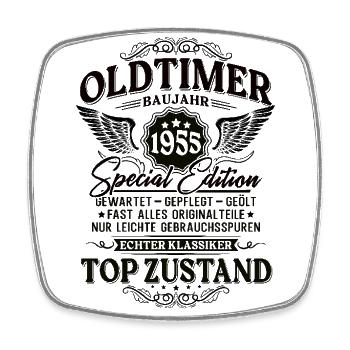 Oldtimer Baujahr 1955 Jahrgang Geburtstag Geschenk - Viereckiger Kühlschrankmagnet - Weiß - Vorne
