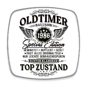 Oldtimer Baujahr 1986 Jahrgang Geburtstag Geschenk - Viereckiger Kühlschrankmagnet - Weiß - Vorne