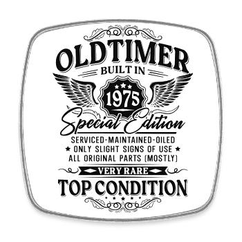 Voiture de collection Année 1975 Vintage Cadeau d’anniversaire - Magnet carré - blanc - Devant