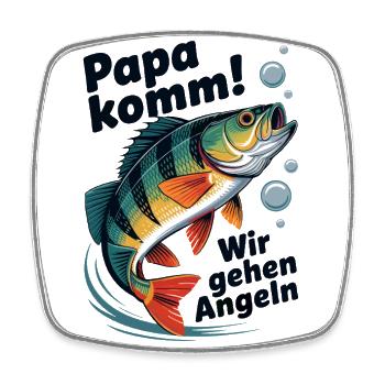 Papa komm wir gehen Angeln springender Barsch - Viereckiger Kühlschrankmagnet - Weiß - Vorne