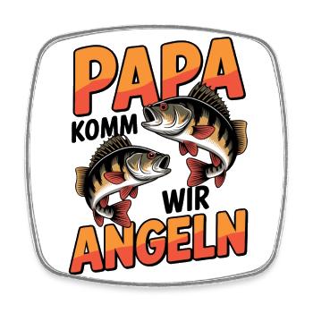 Papa komm wir angeln! Angelabenteuer mit Papa - Viereckiger Kühlschrankmagnet - Weiß - Vorne