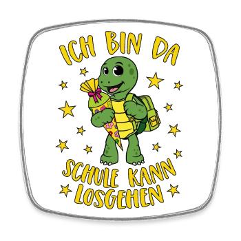 Schildkröte Spruch Ich bin da Schule kann losgehen - Viereckiger Kühlschrankmagnet - Weiß - Vorne