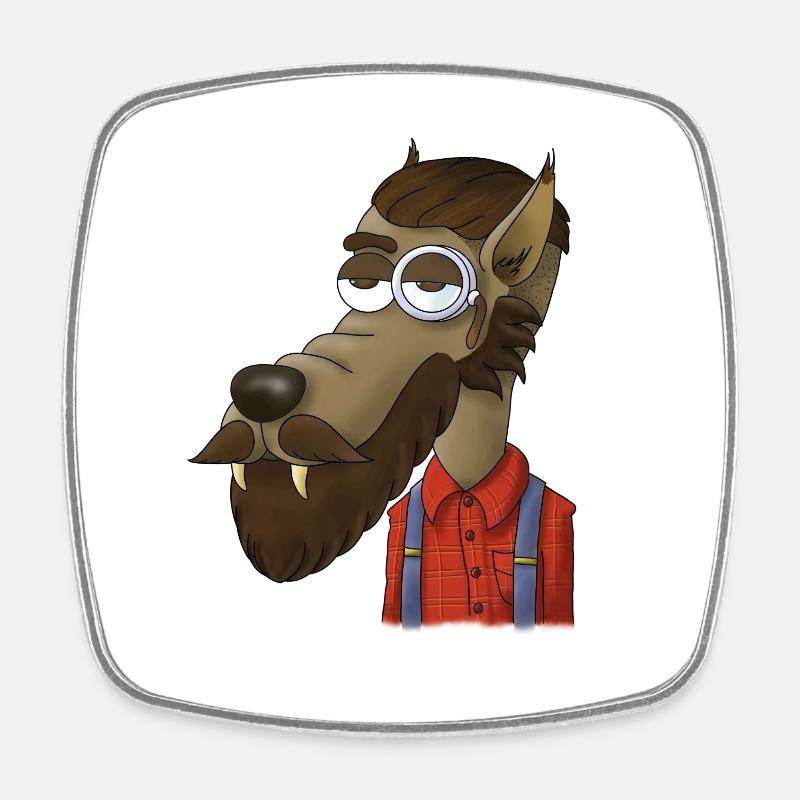 Hipsterwolf - Viereckiger Kühlschrankmagnet - Weiß
