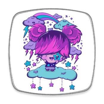 Rock star bubble head girl - Square fridge magnet - white - Front
