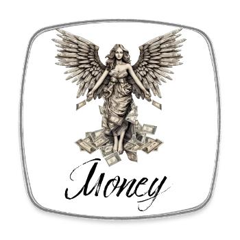 Angel with wings made of banknotes "Money" - Square fridge magnet - white - Front