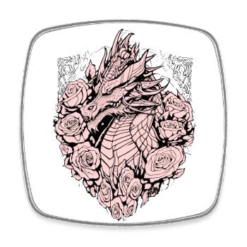 Drache im Schild - Viereckiger Kühlschrankmagnet - Weiß - Vorne