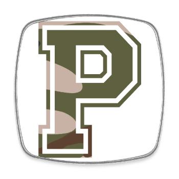 P, Monogram, Camouflage Green-Brown - Square fridge magnet - white - Front