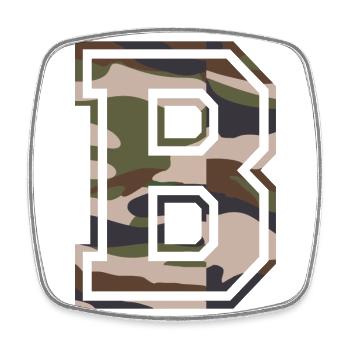 B, Monogram, Camouflage Green-Brown - Square fridge magnet - white - Front